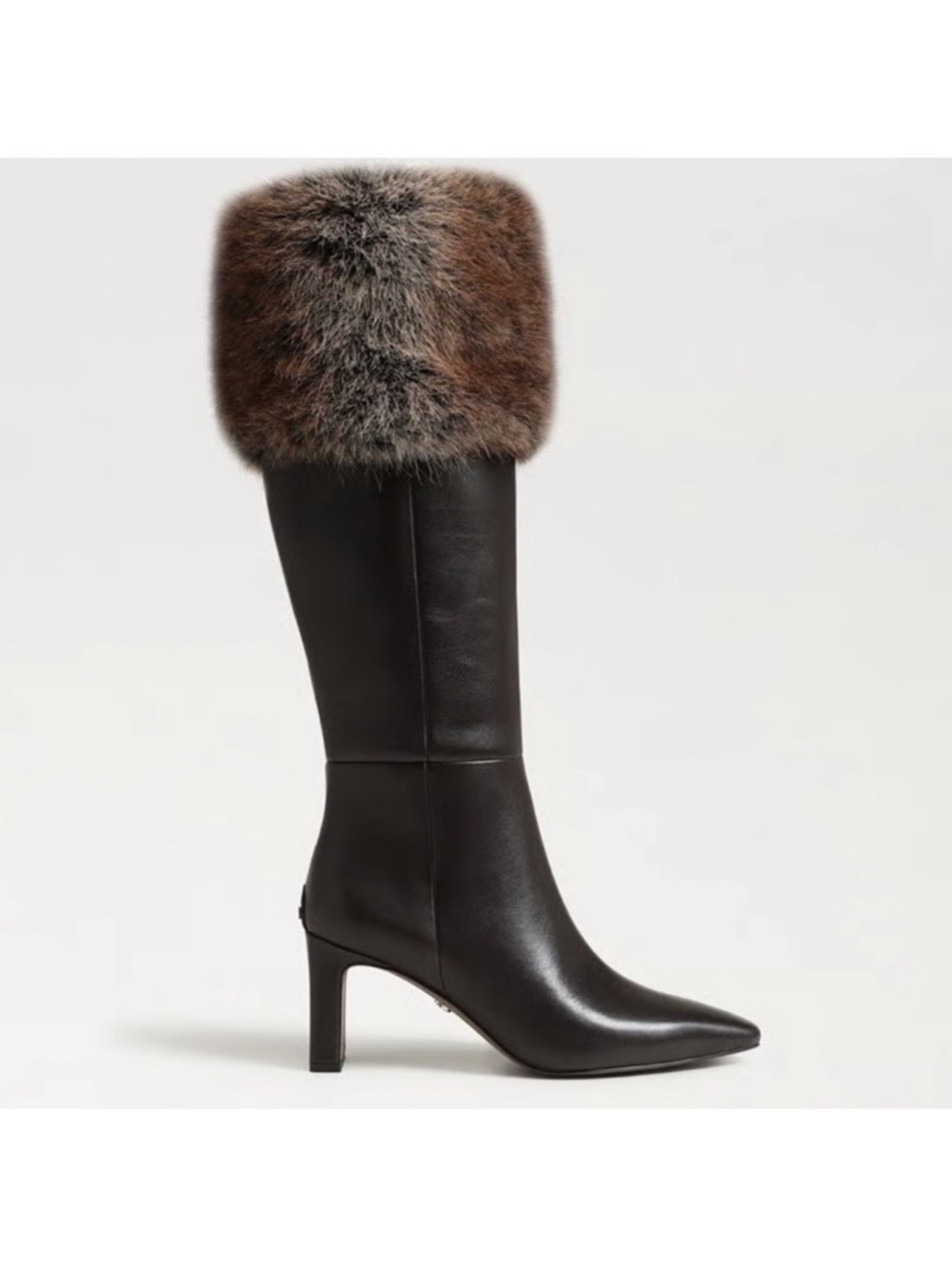 Sam Edelman Black Leather Knee-High Boots with Brown Fur Cuff - Picture 2 of 12